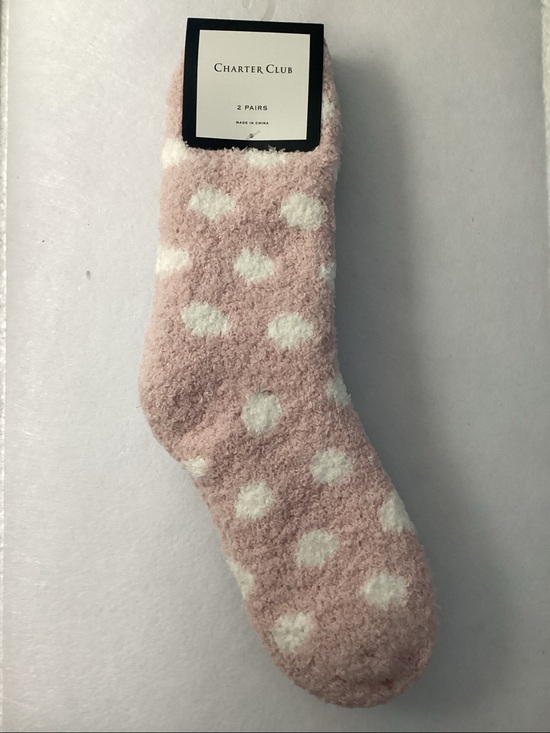 Charter Club Accessories - Charter Club Soft Plush Fuzzy Socks - 2 Pairs (Pink Polka Dot and Gray)